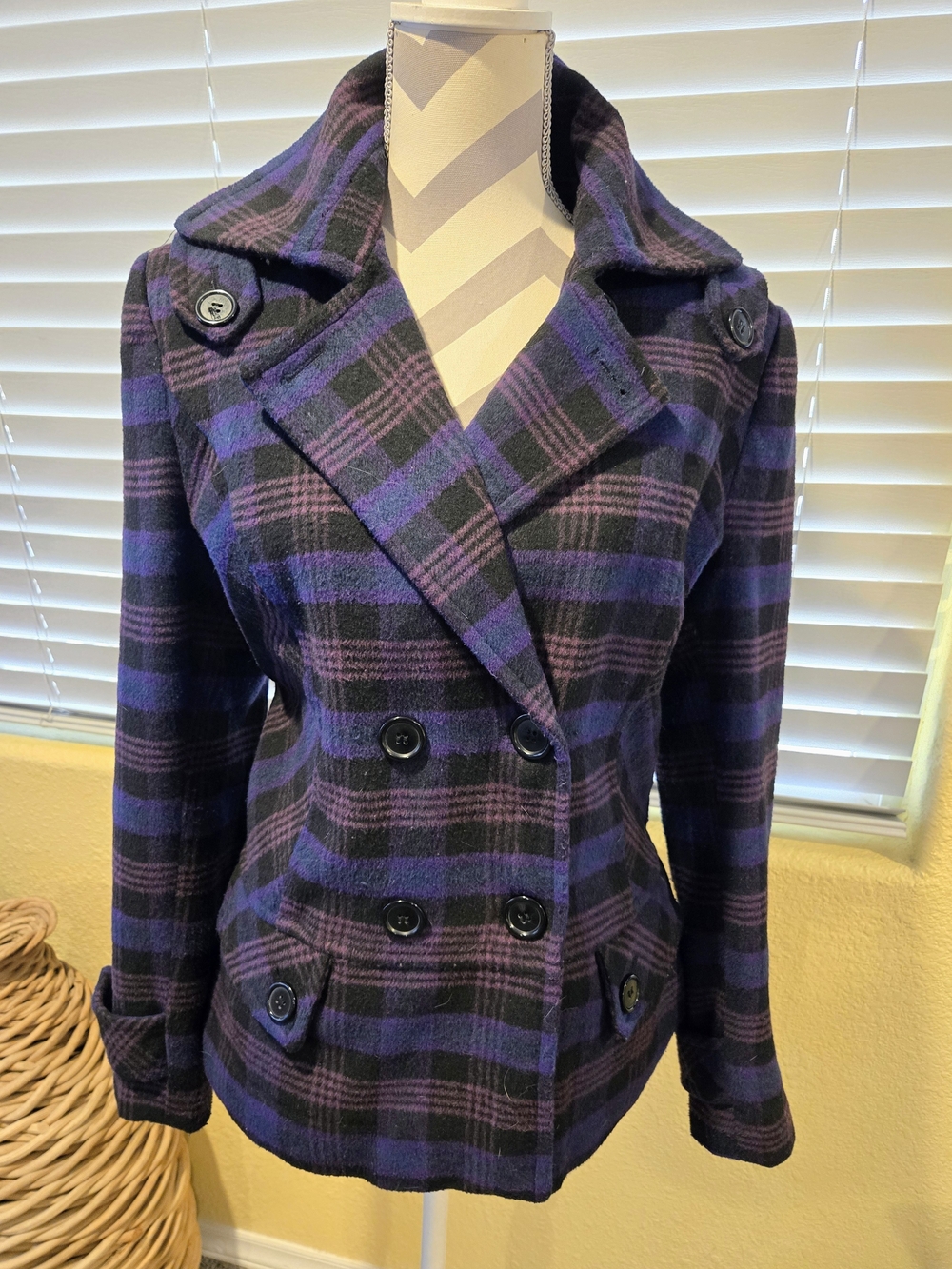 Pendleton Purple Blue & Black Plaid Double-Breasted Jacket